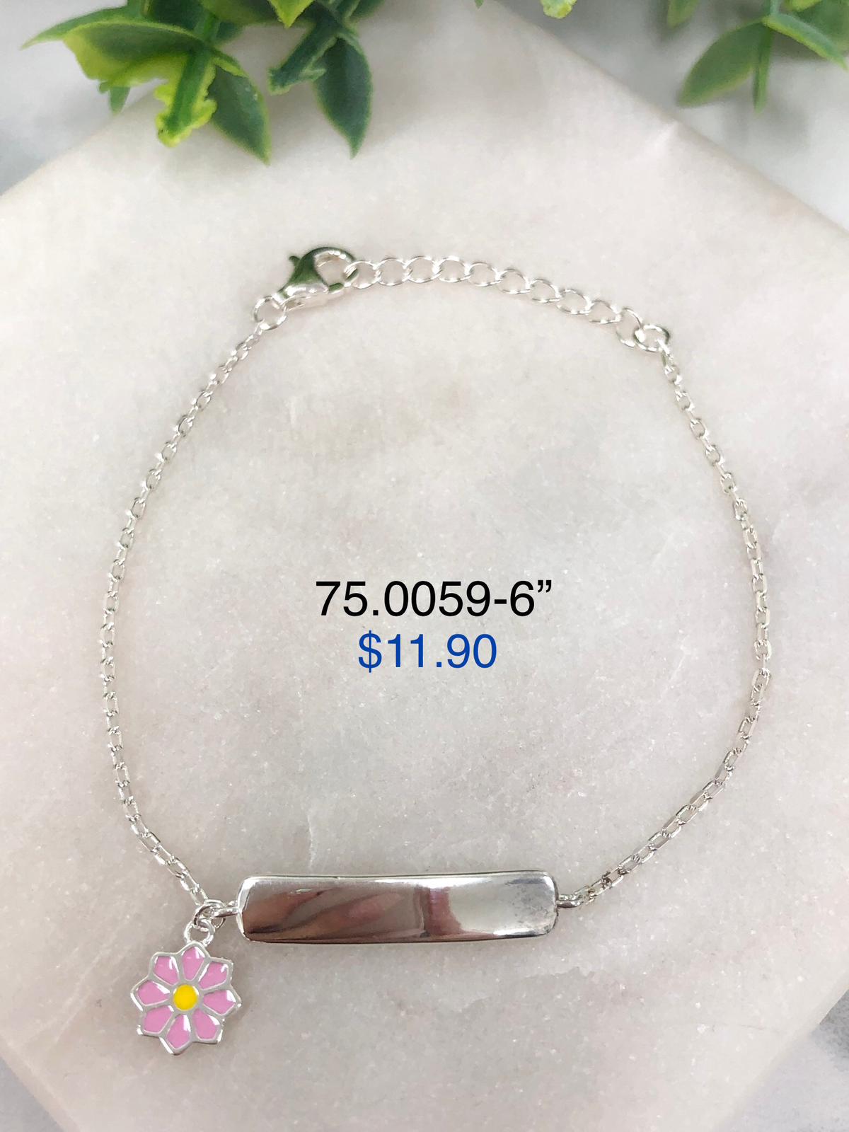 Silver 925 Bracelet with plaque to engrave name with flower pendant 75.0059-6"
