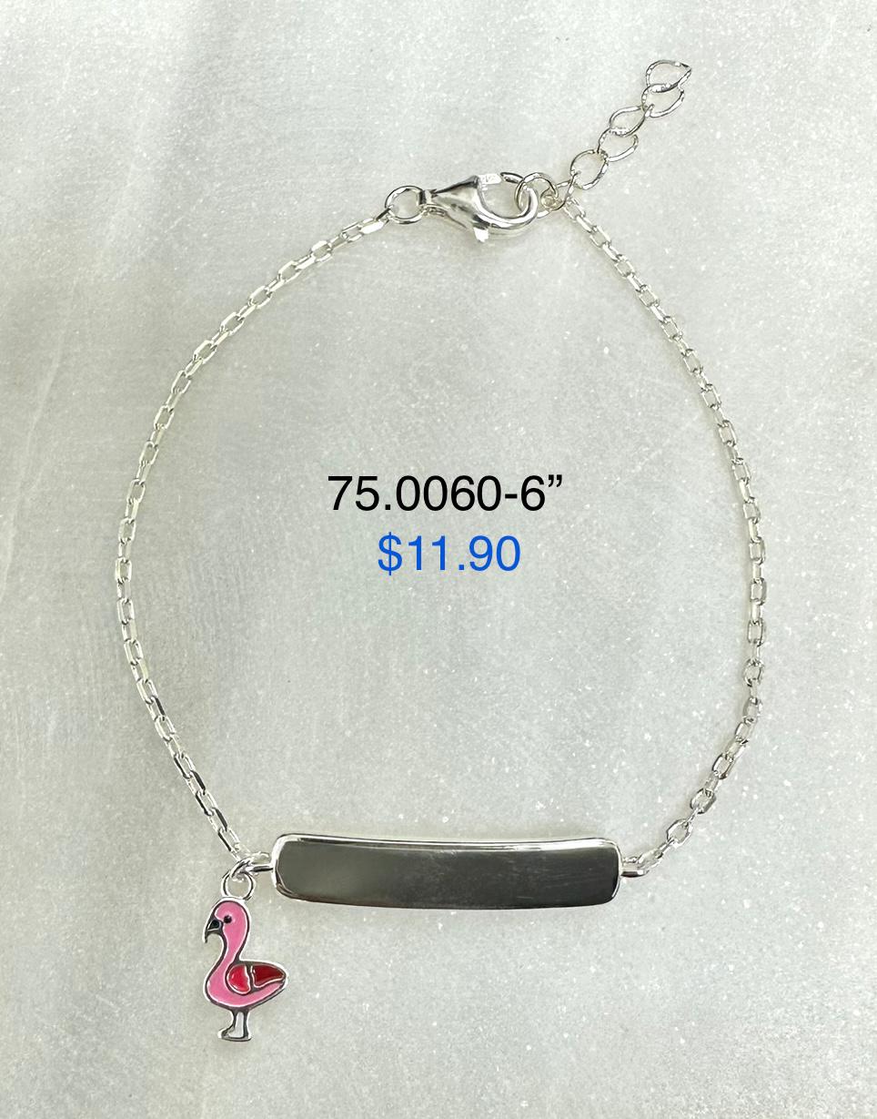Silver 925 Bracelet with plaque to engrave name with flamingo pendant 75.0060-6"