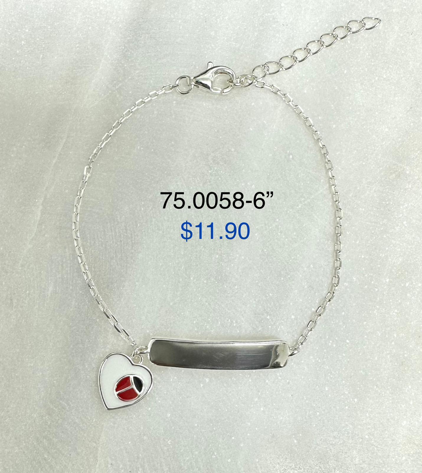 Silver 925 Bracelet with plaque to engrave name with heart pendant 75.0058-6"