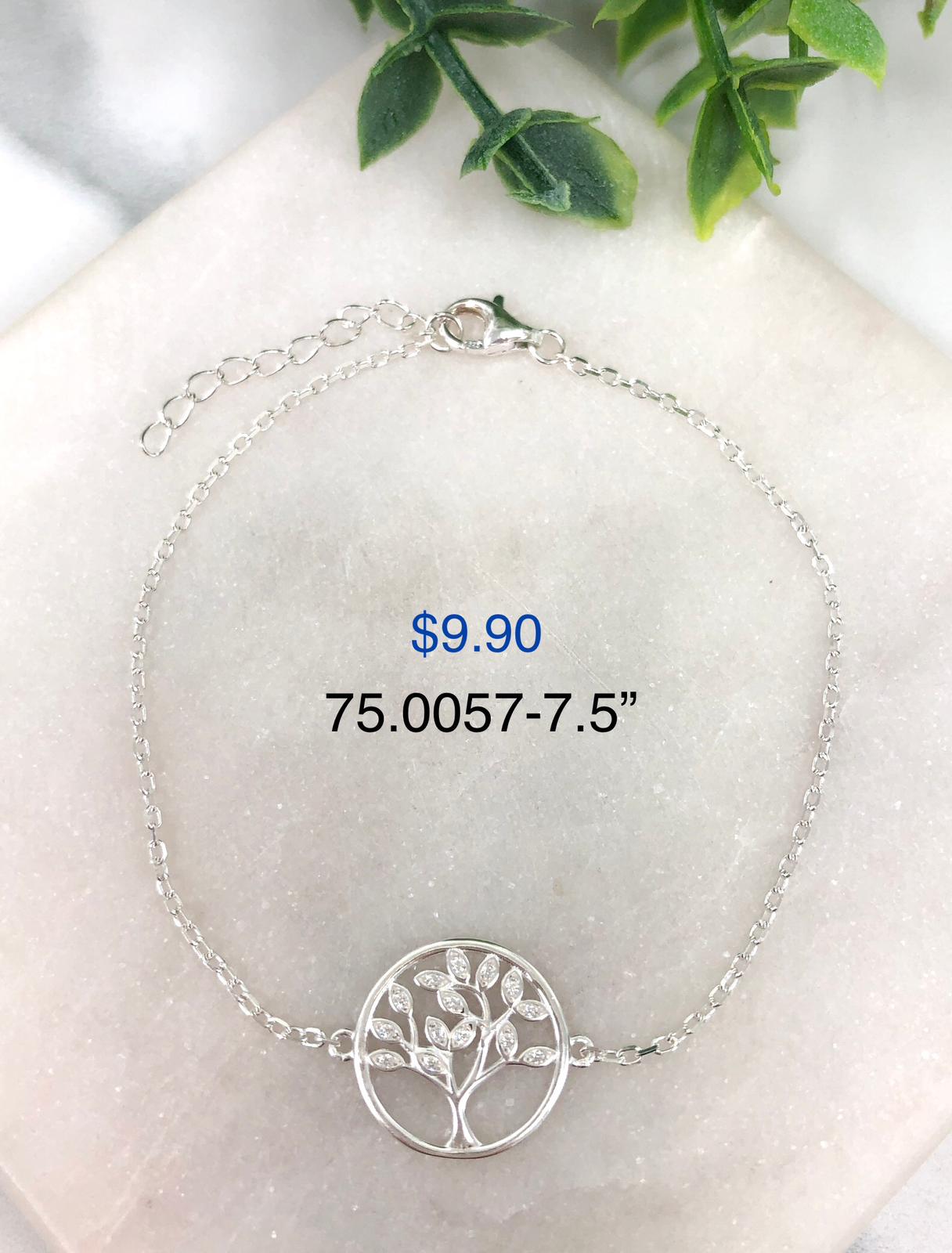Silver 925 Bracelet with plaque to engrave name with tree pendant 75.0057- 7.5"