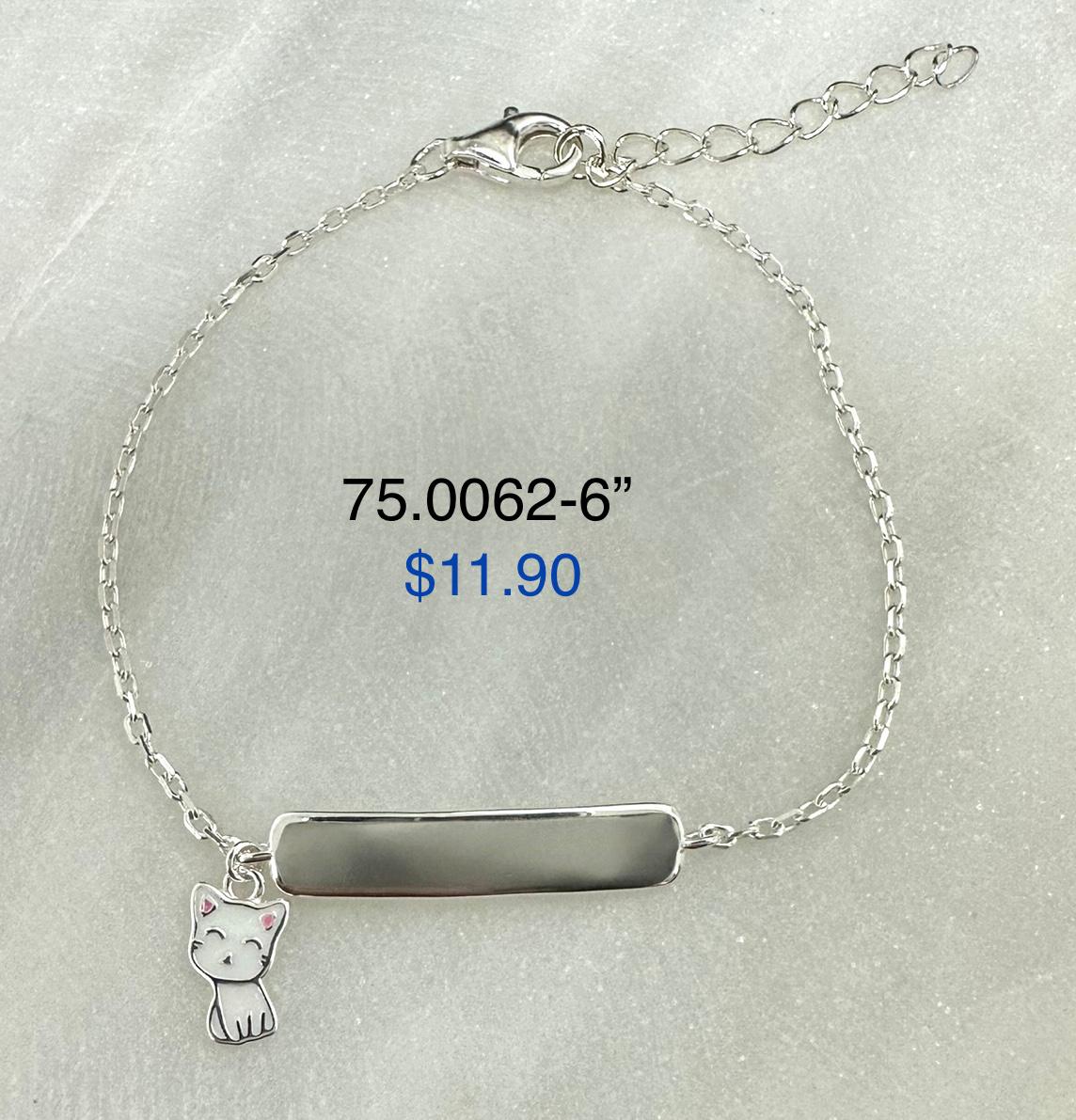 Silver 925 Bracelet with nameplate to engrave name with cat pendant 75.0062-6"
