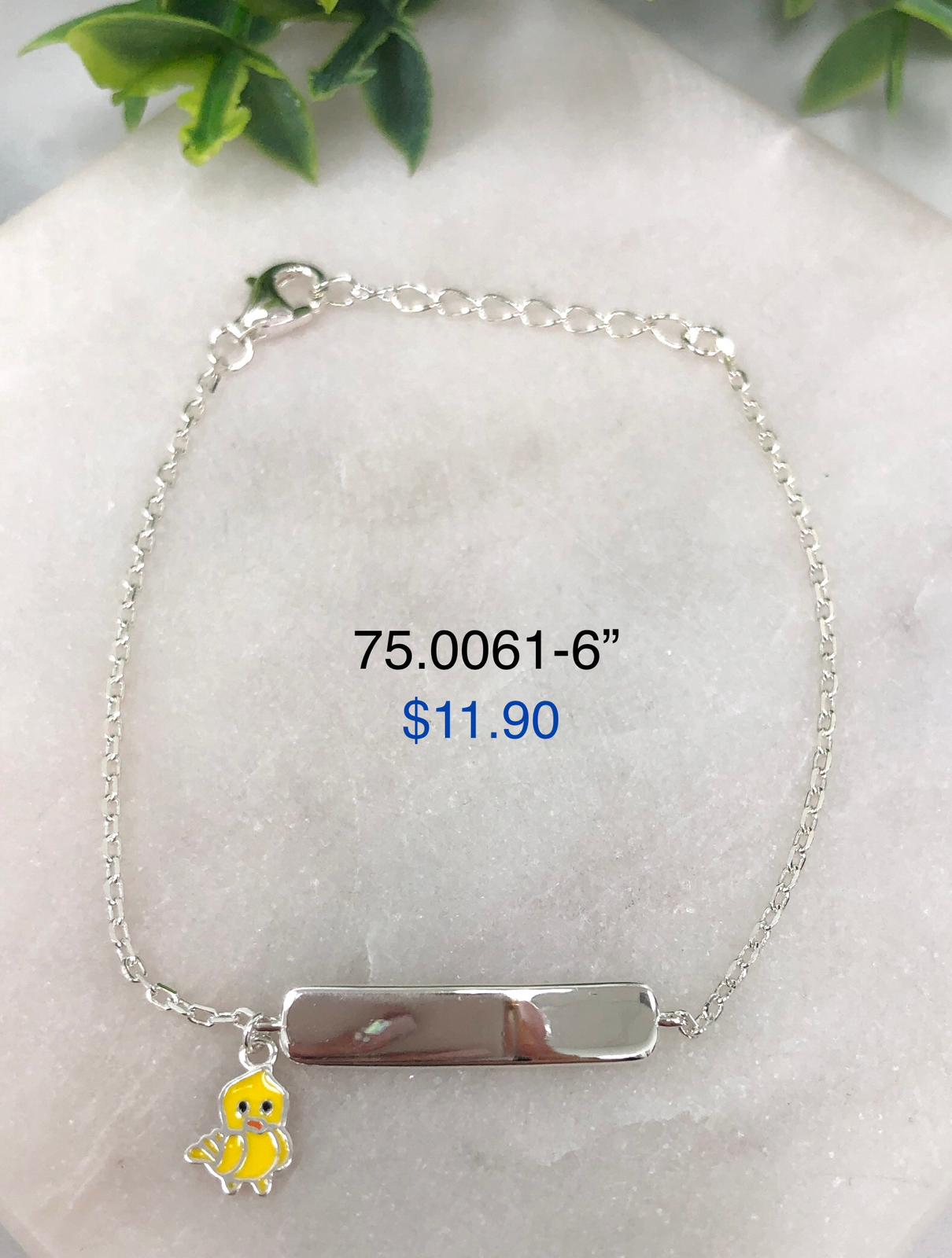 Silver 925 Bracelet with plaque to engrave name with chick pendant 75.0061-6"