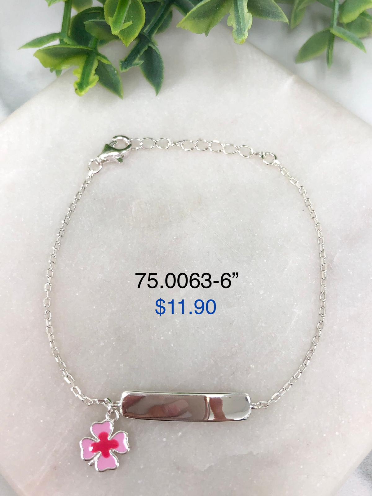 Silver 925 Bracelet with plaque to engrave name with flower pendant 75.0063-6"
