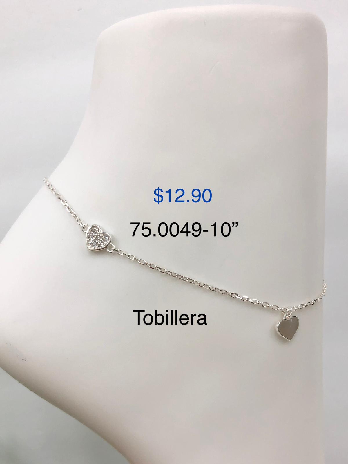 Silver 925 Anklet with heart pendants 75.0049-10"