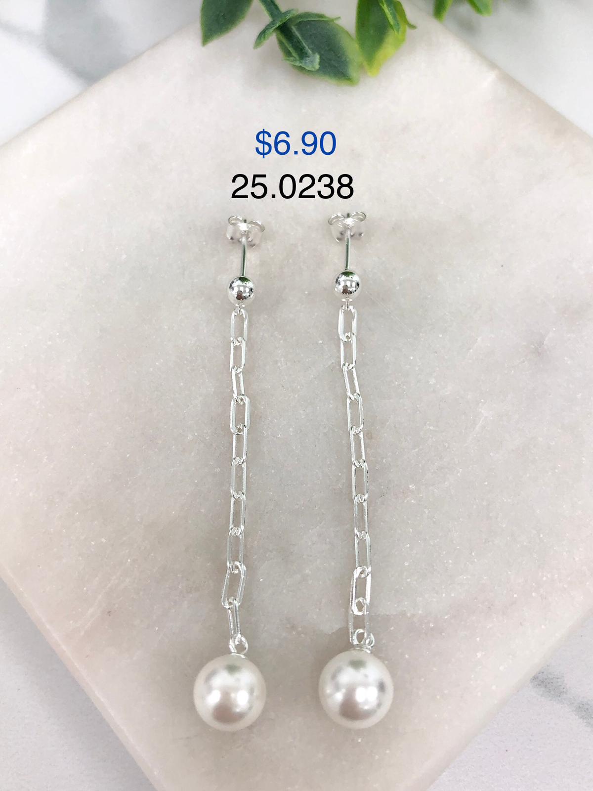 Silver 925 chain earrings with pearl at the end 25.0238