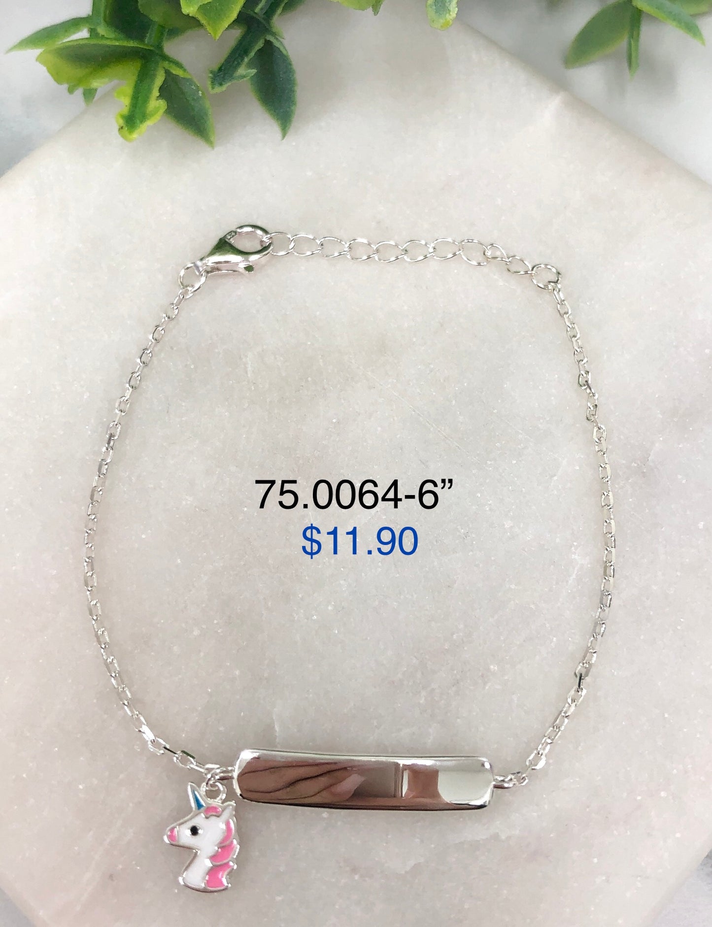 Silver 925 Bracelet with plaque to engrave name with unicorn pendant 75.0064-6"