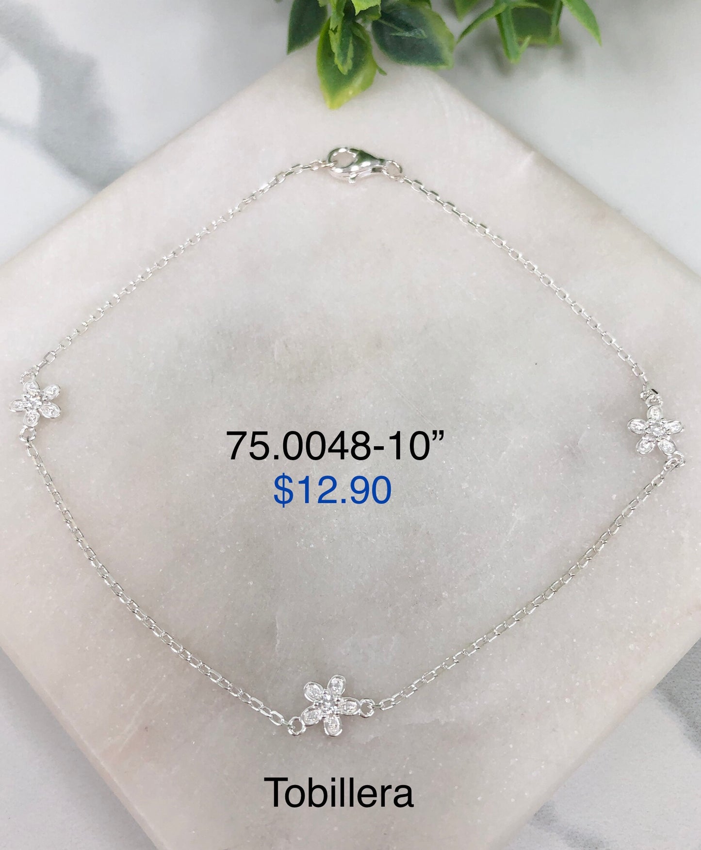 Silver 925 Anklet with flower pendants 75.0048-10"