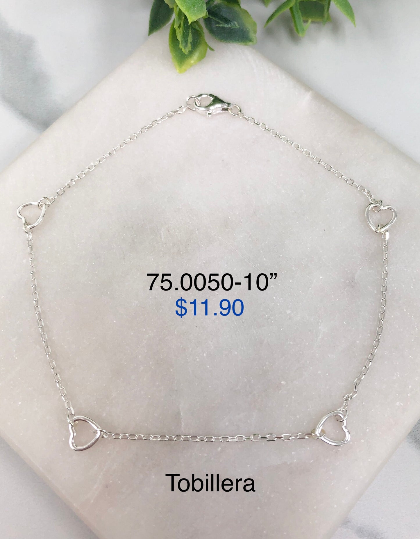 Silver 925 Anklet with heart's pendants 75.0050-10"