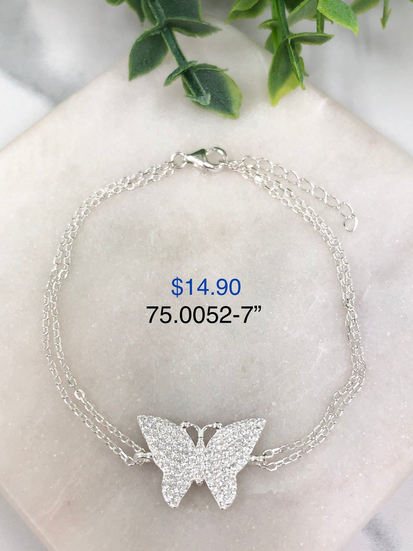 Silver 925 Large Butterfly Charm Bracelet 75.0052-7"