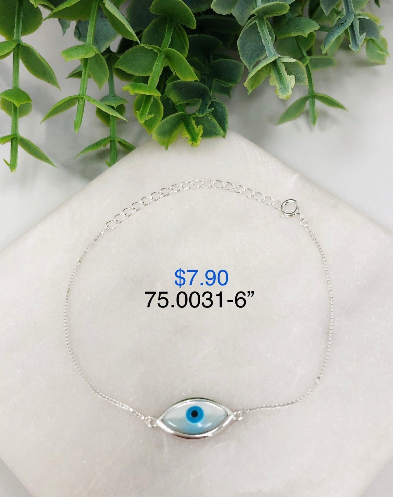 Silver 925 Greek Eye Pendant Bracelet 75.0031-6"