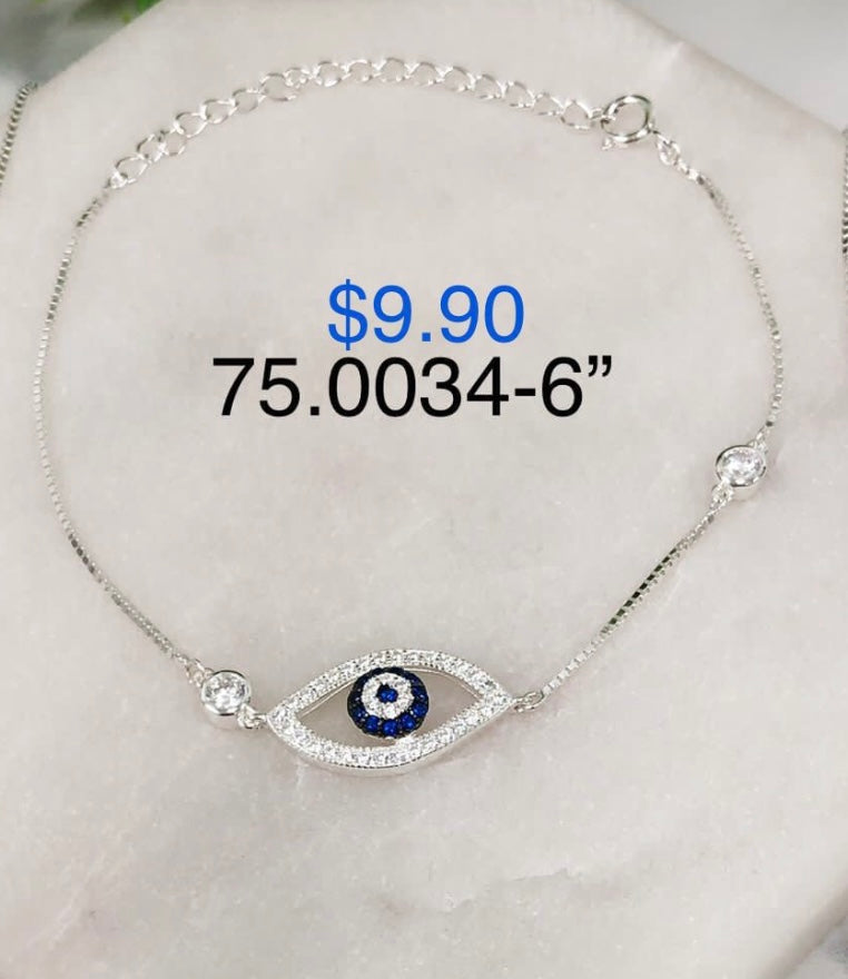 Silver 925 Greek Eye Pendant Bracelet 75.0034-6"