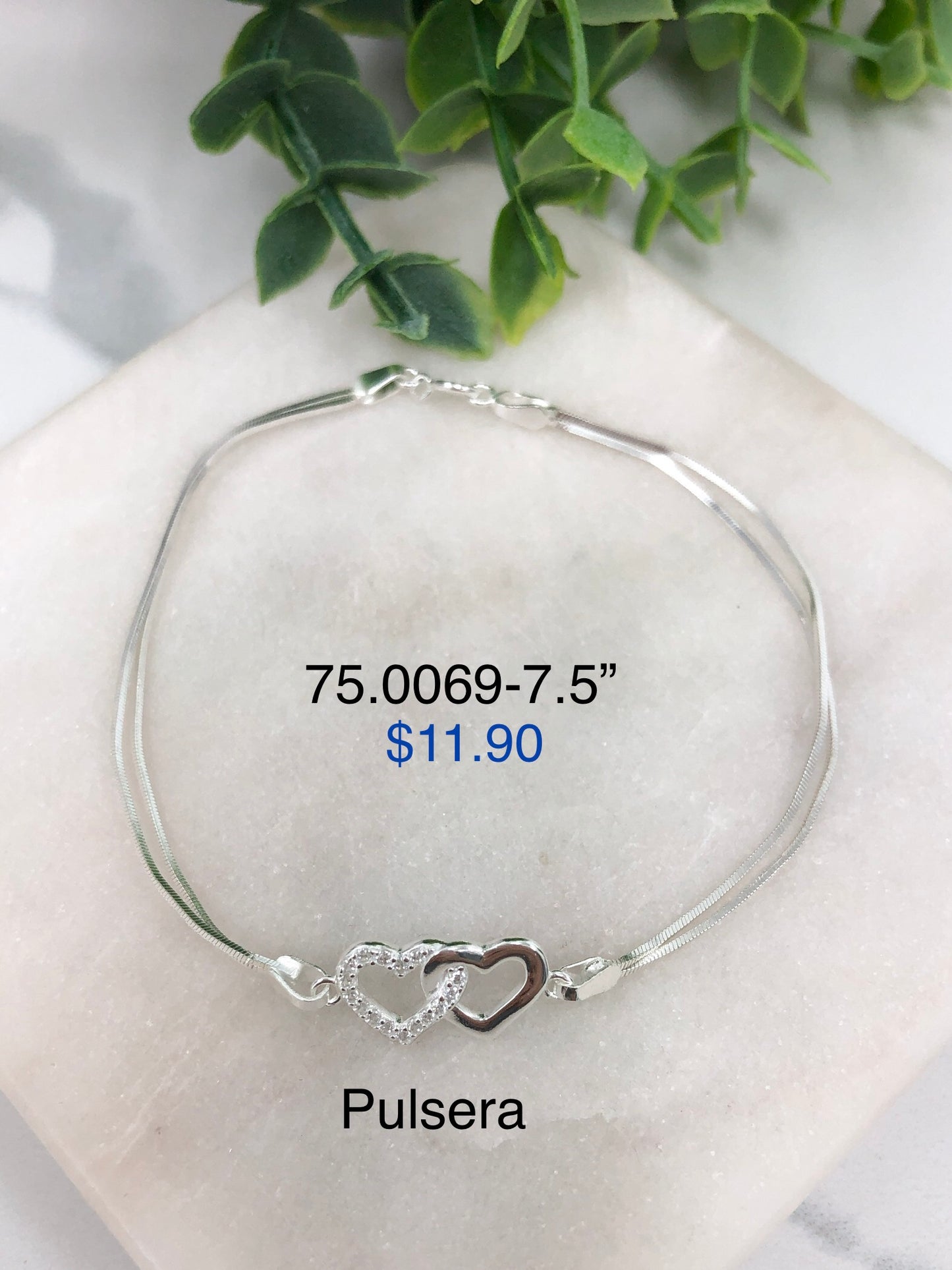 Silver 925 Heart Charm Bracelet 75.0069-7.5"