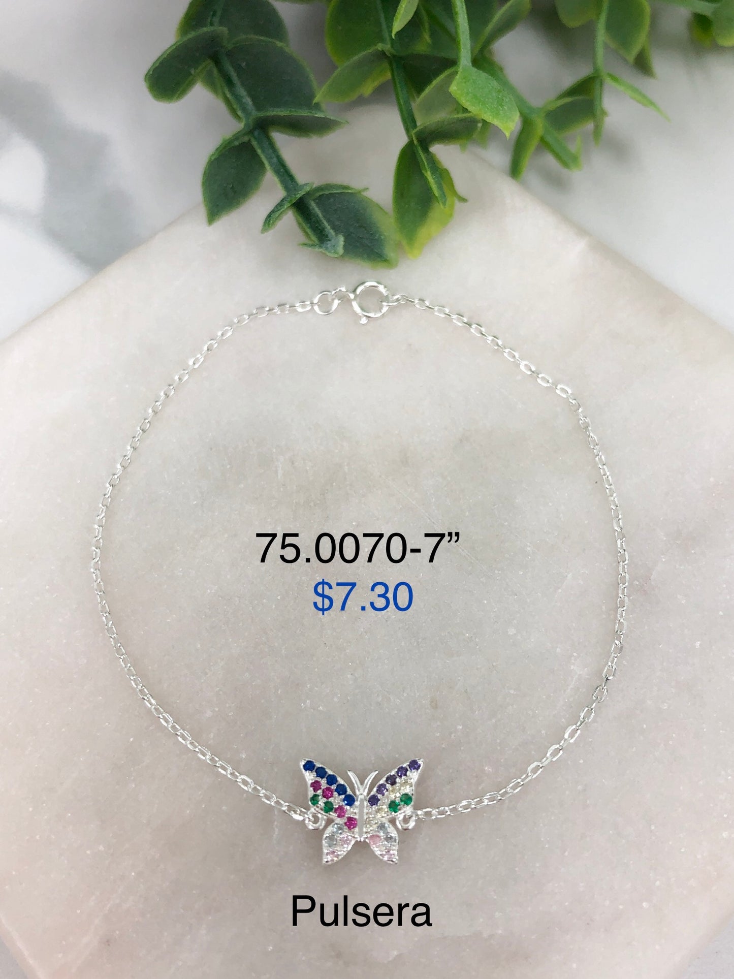 Silver 925 Butterfly Charm Bracelet 75.0070-7"
