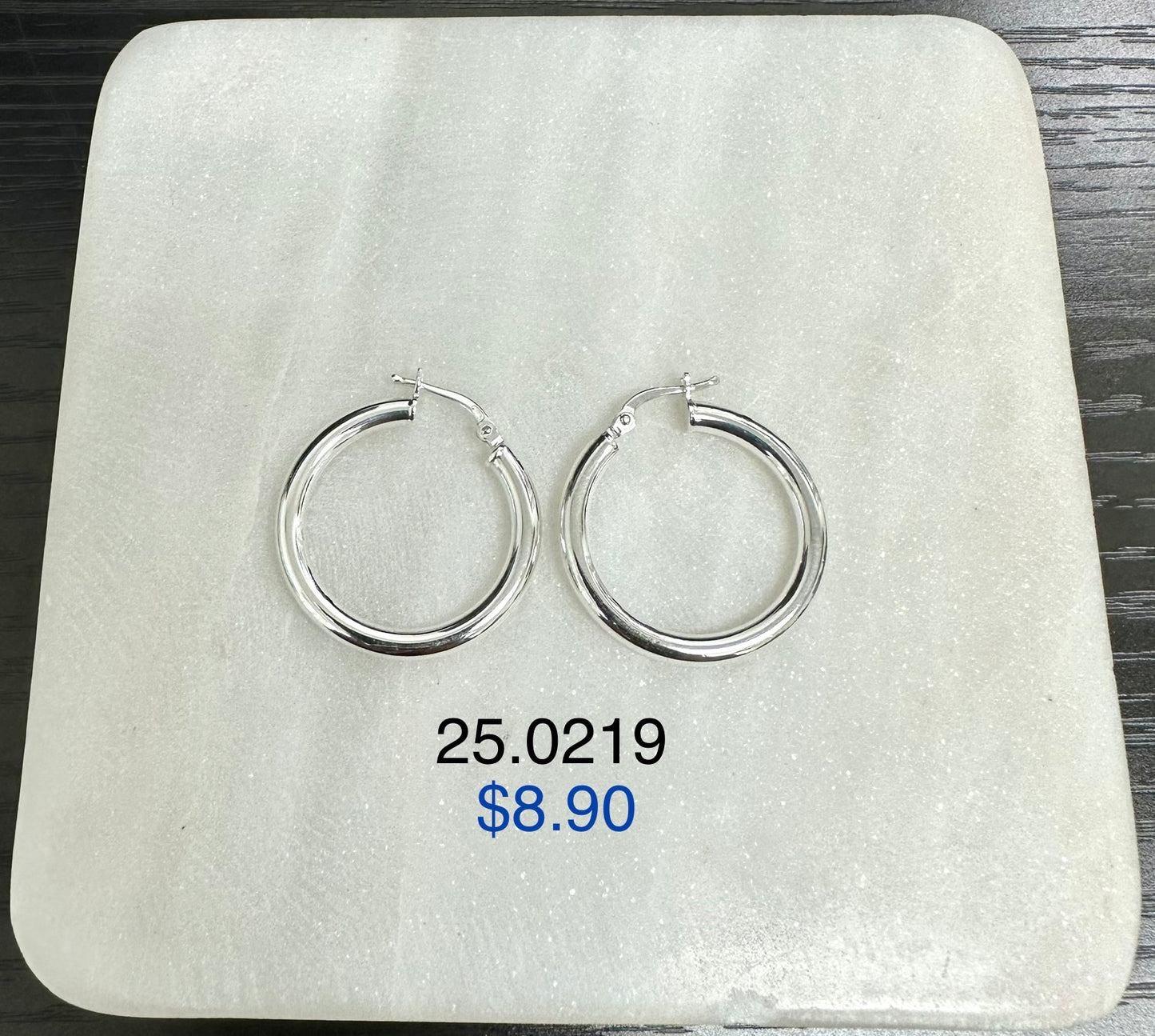 Silver 925 earrings on thick hoop 25.0219