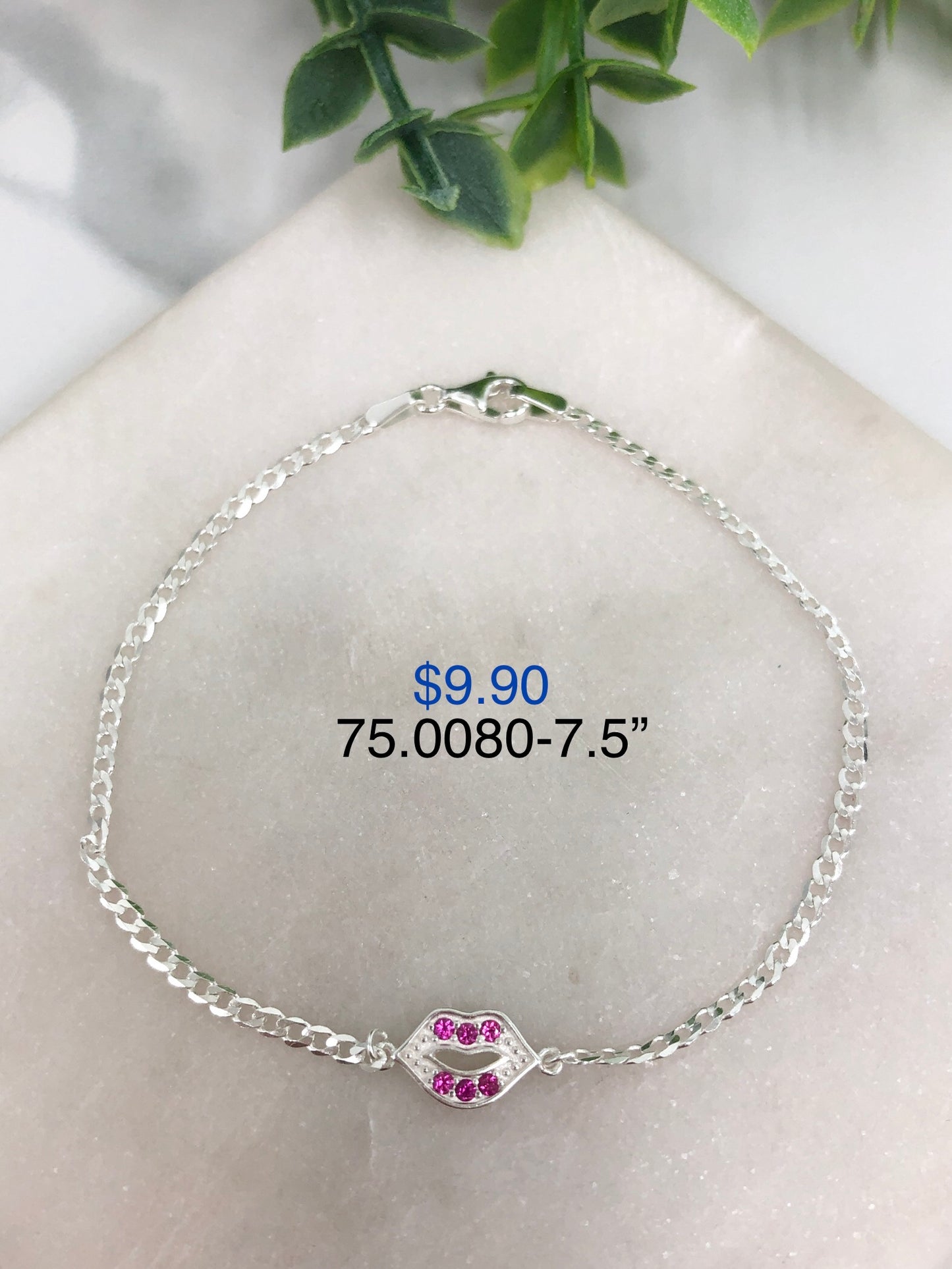 Silver 925 Kiss Charm Bracelet 75.0080-7.5"