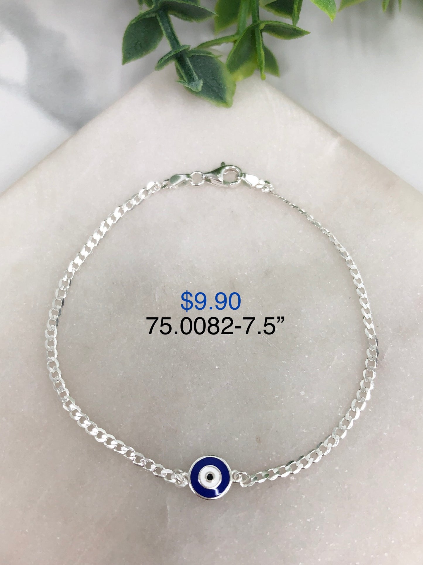 Silver 925 Greek Eye Charm Bracelet 75.0082-7.5"