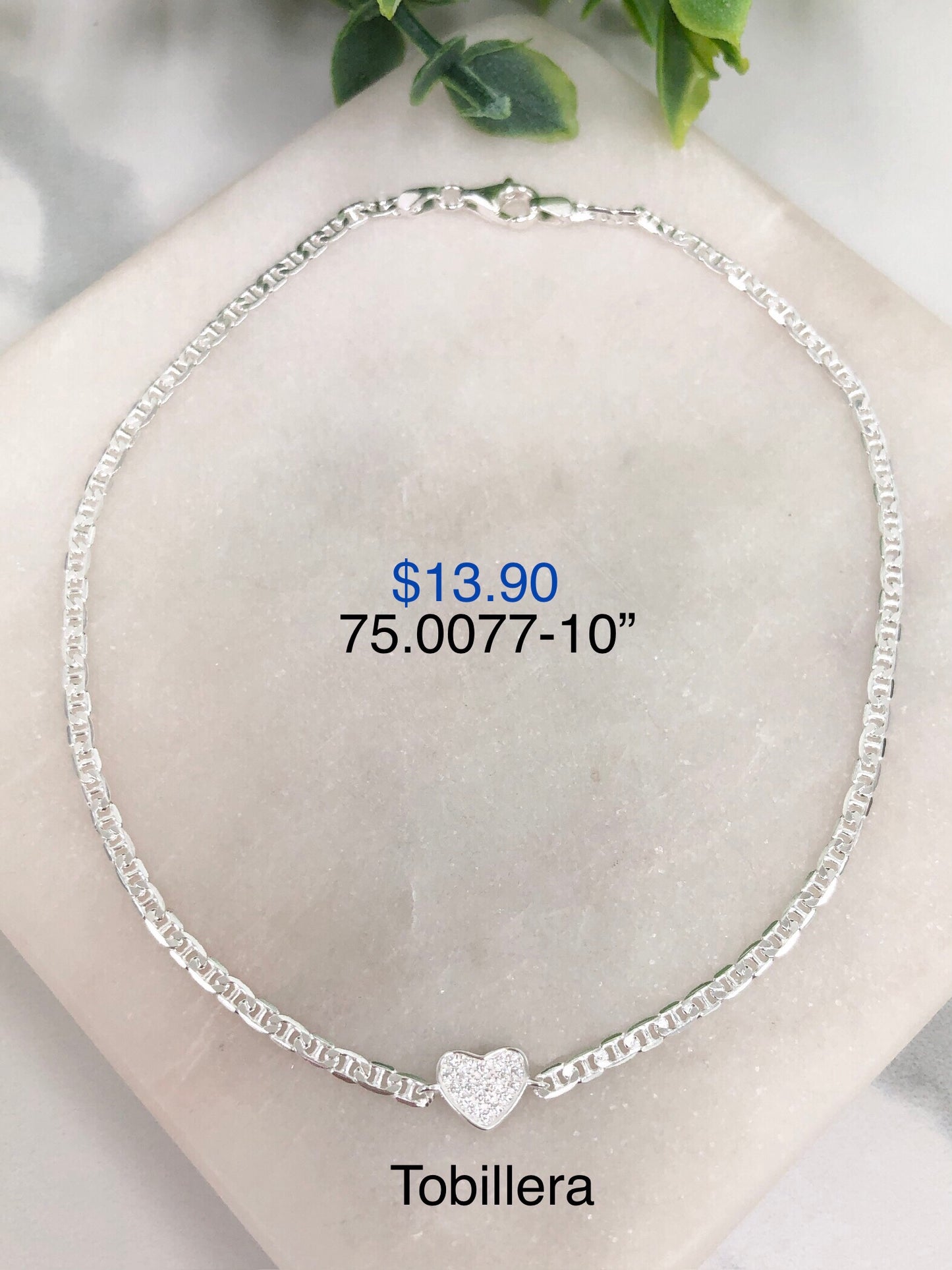 Silver 925 Anklet with heart pendant 75.0077-10"