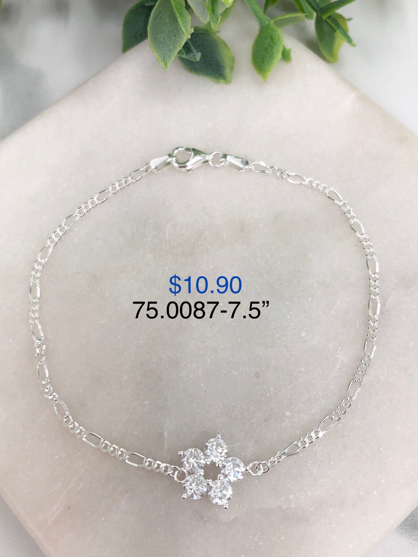 Silver 925 flower charm bracelet 75.0087-7.5"