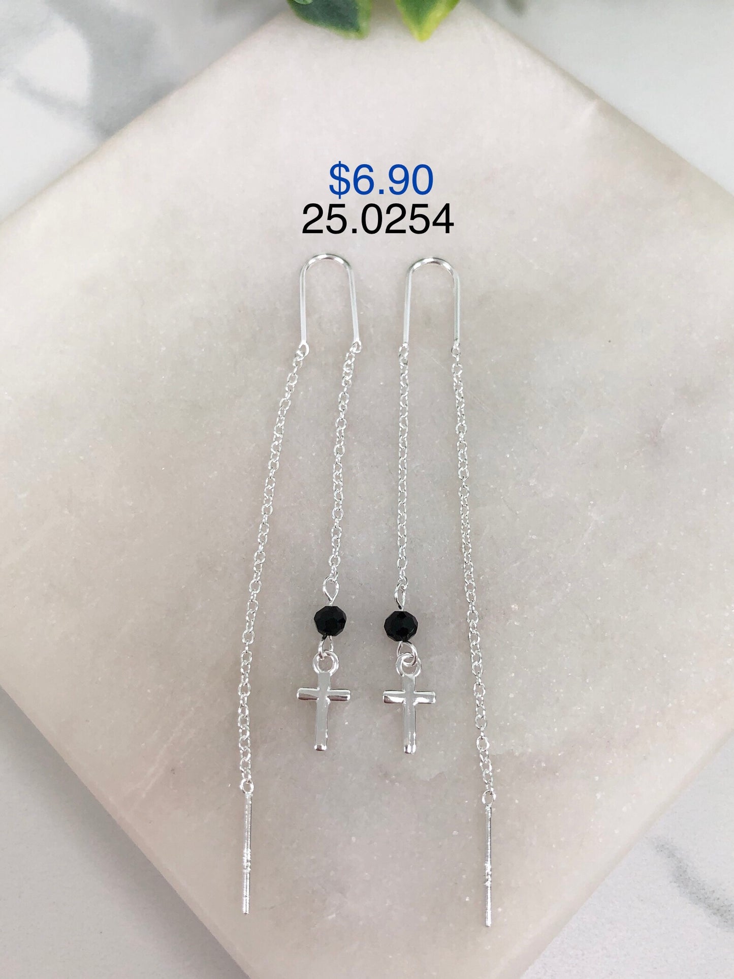 Silver 925 waterfall earrings with cross 25.0252