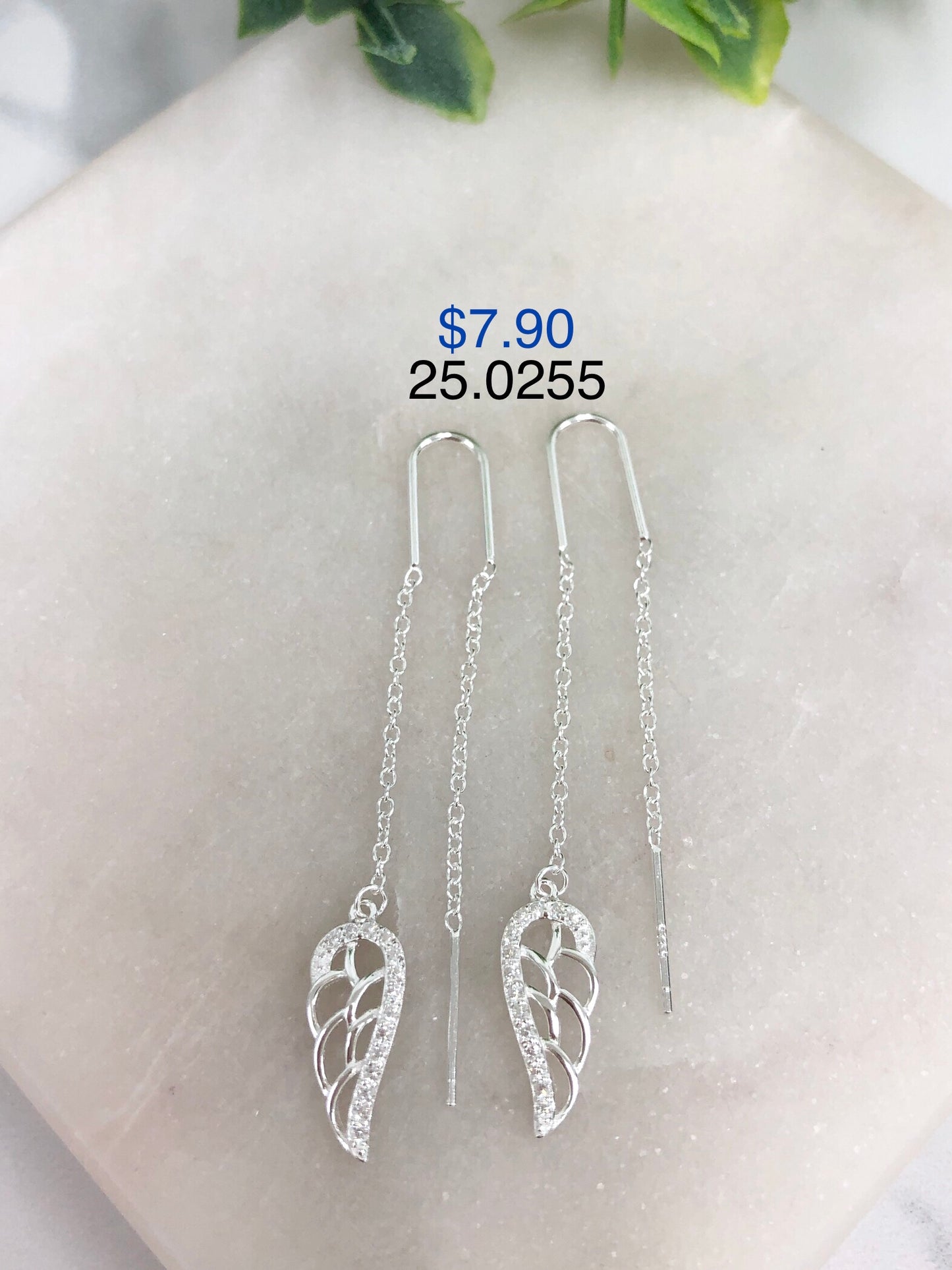 Silver 925 waterfall-style earrings with wings 25.0252