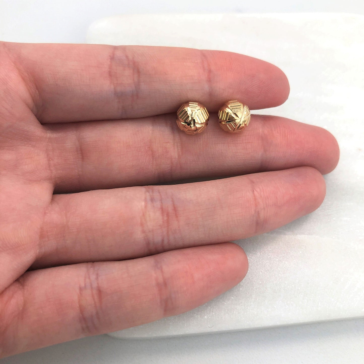 18K Gold Filled 8 mm Texturized Petite Stud Ball Earrings, Minimalist Classic Jewel, Wholesale Jewelry Making Supplies