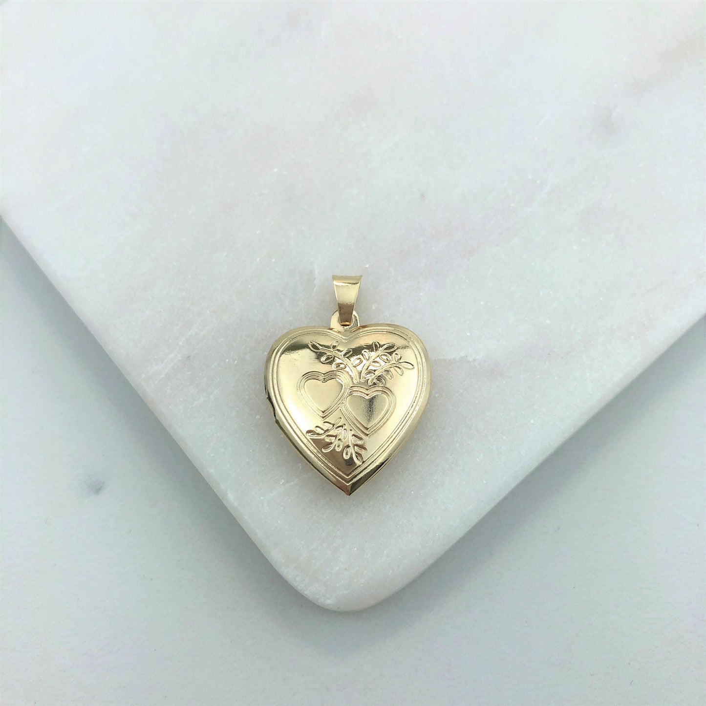 18K Gold Filled 28mm Texturized Heart Shaped Photo Locket Pendant Charm (Only Pedant) for 2 Photos, Wholesale Jewelry Making Supplies