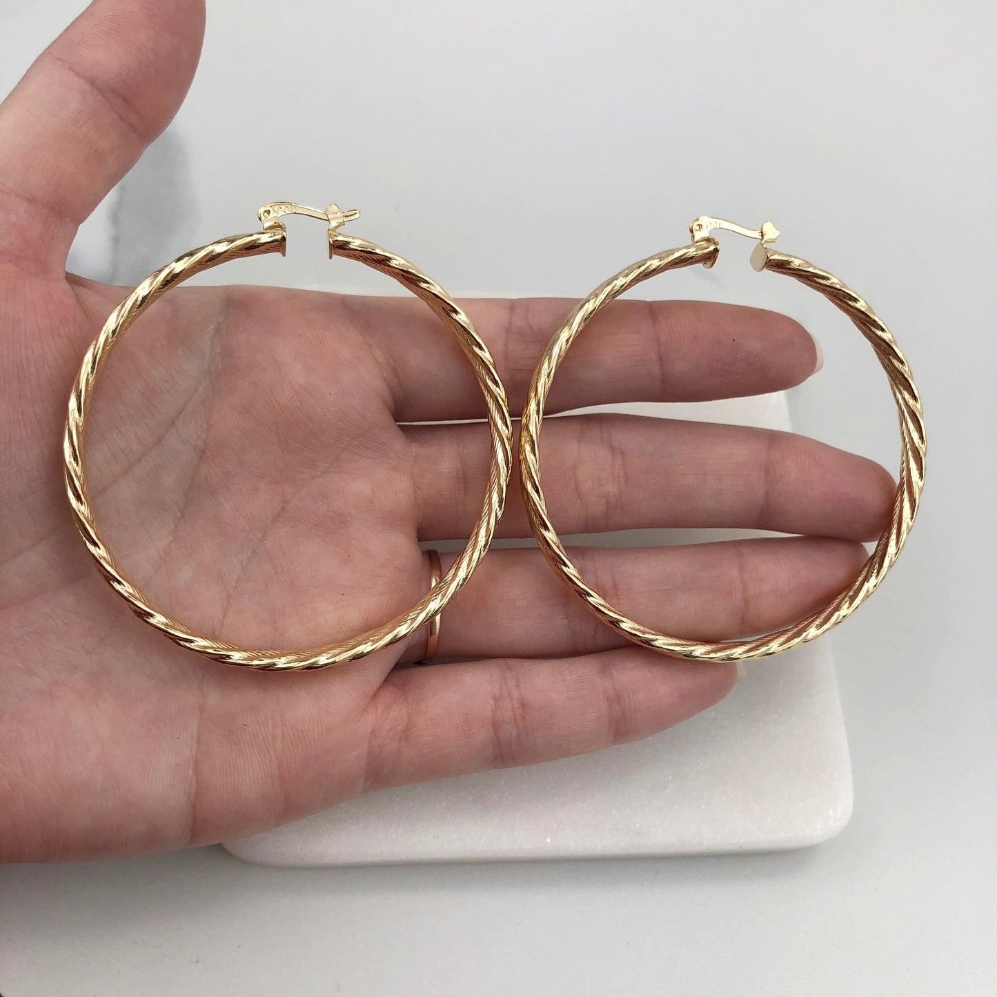 18k Gold Filled 64mm Texturized Twisted Hoops Earrings Wholesale Jewelry Making Supplies