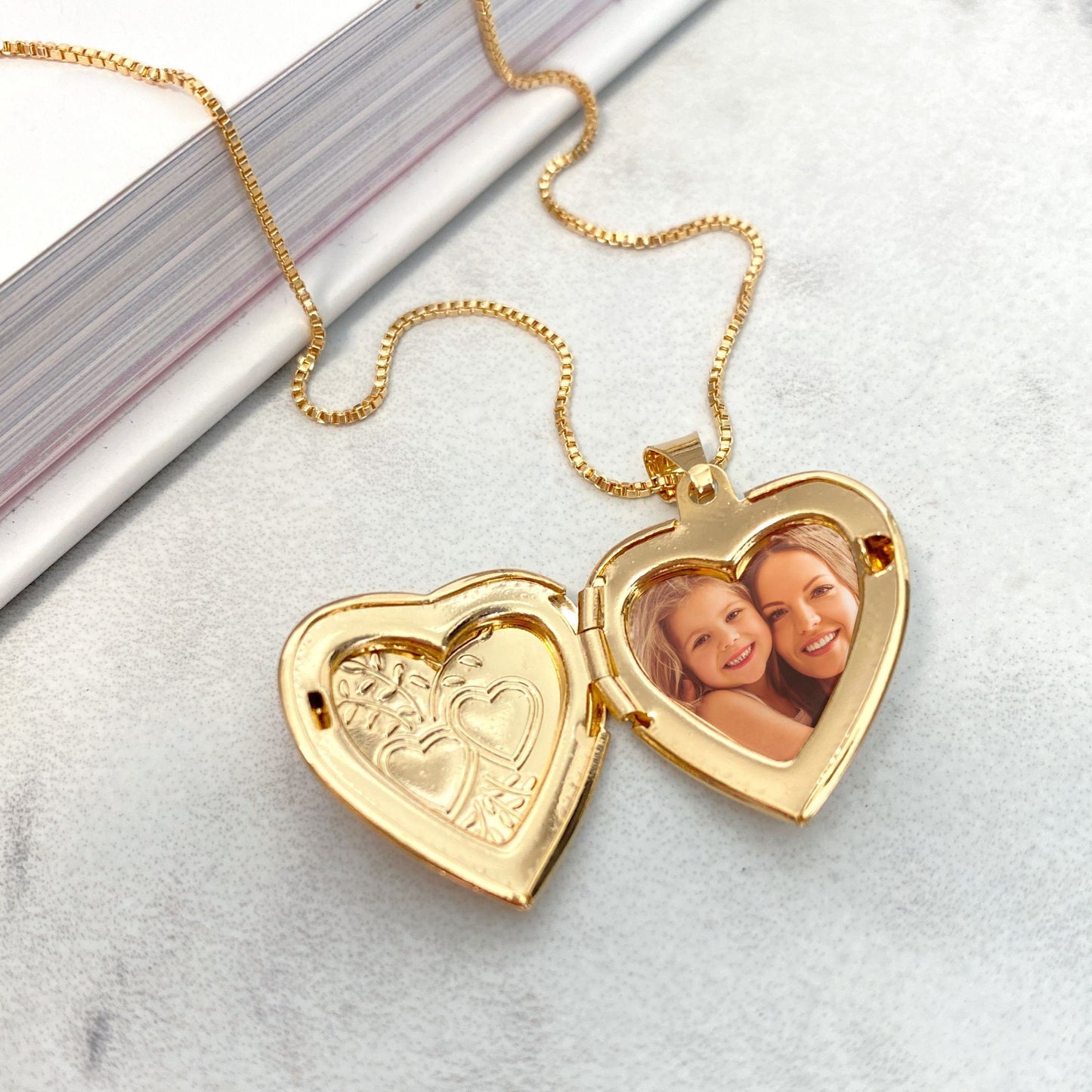 18K Gold Filled 28mm Texturized Heart Shaped Photo Locket Pendant Charm (Only Pedant) for 2 Photos, Wholesale Jewelry Making Supplies