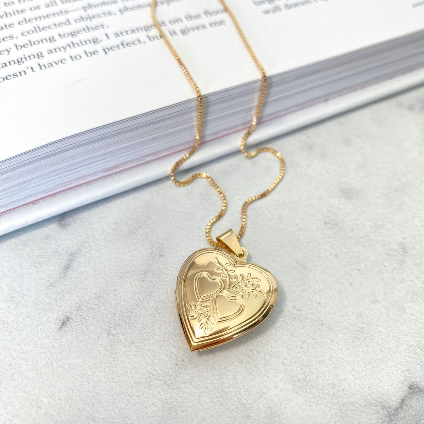 18K Gold Filled 28mm Texturized Heart Shaped Photo Locket Pendant Charm (Only Pedant) for 2 Photos, Wholesale Jewelry Making Supplies