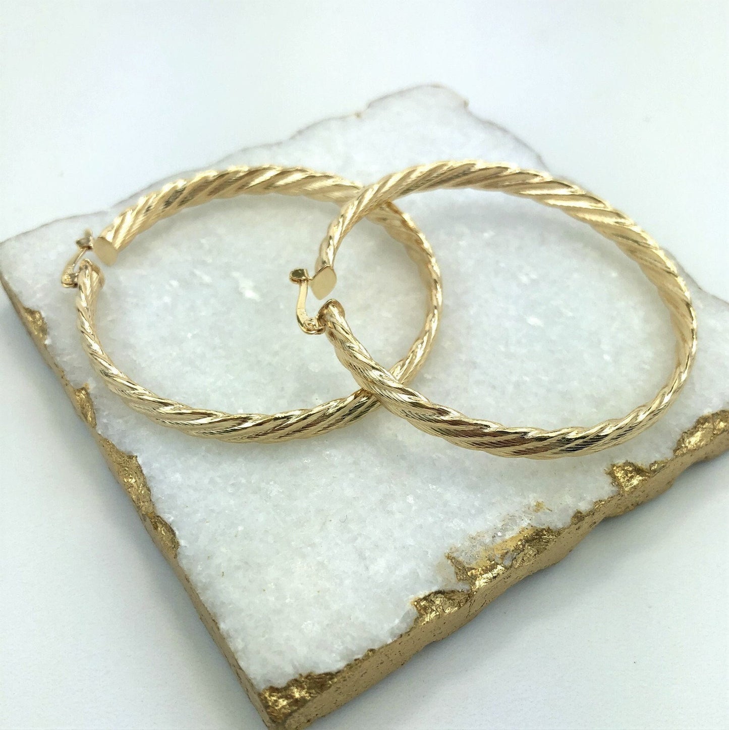 18k Gold Filled 64mm Texturized Twisted Hoops Earrings Wholesale Jewelry Making Supplies