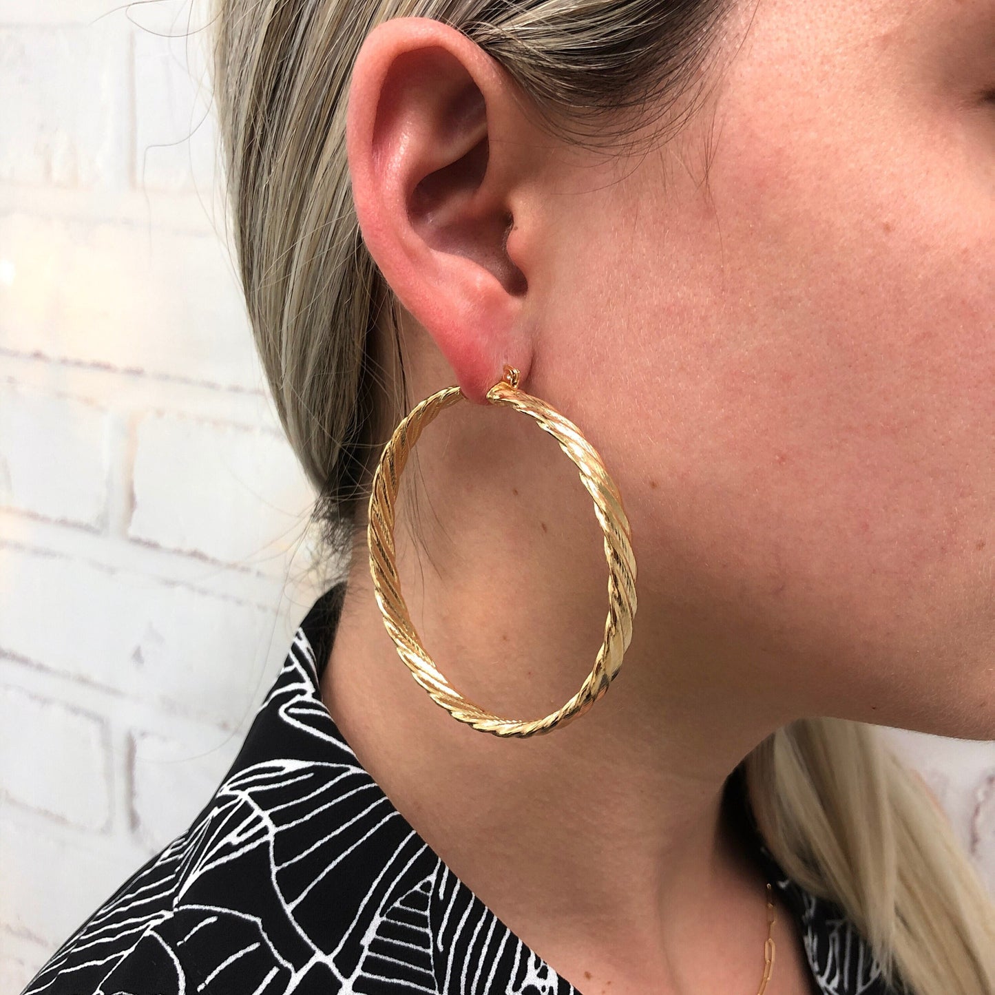 18k Gold Filled 64mm Texturized Twisted Hoops Earrings Wholesale Jewelry Making Supplies