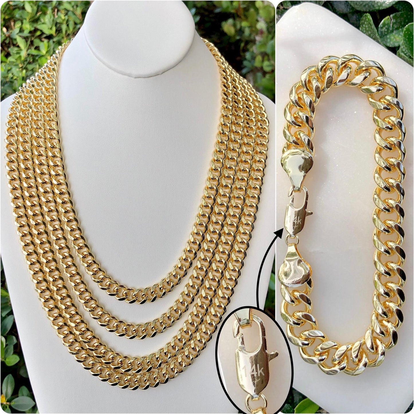 14k Gold Filled 10mm Cuban Link Chain or Bracelet, 10mm Curb Link Chain, 22", 24", 26" Long, or 8.5" Bracelet, Wholesale Jewelry