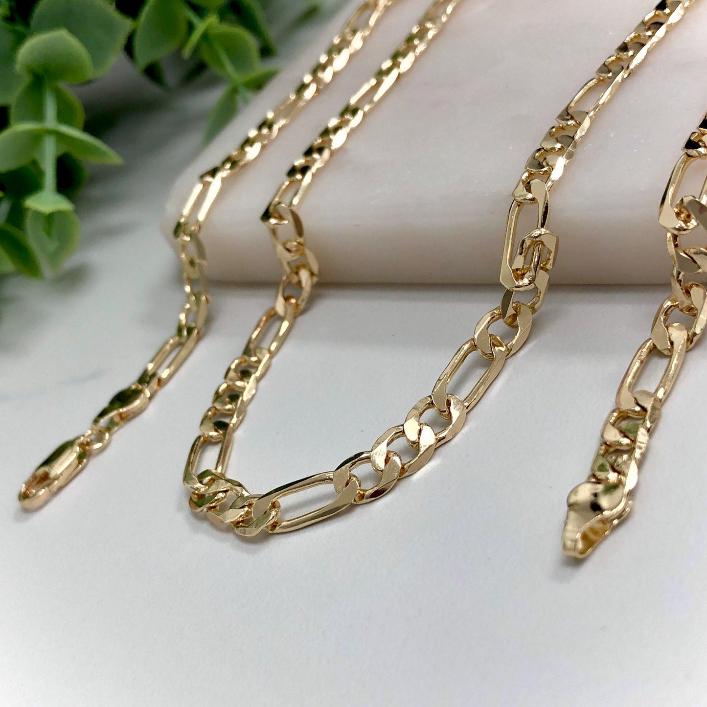 14K Gold Filled 5.25mm Figaro Chain Link or Bracelet, 24" Long or 8.5" Bracelet, or 14K Gold Filled 7mm Figaro Chain Link 24" Long
