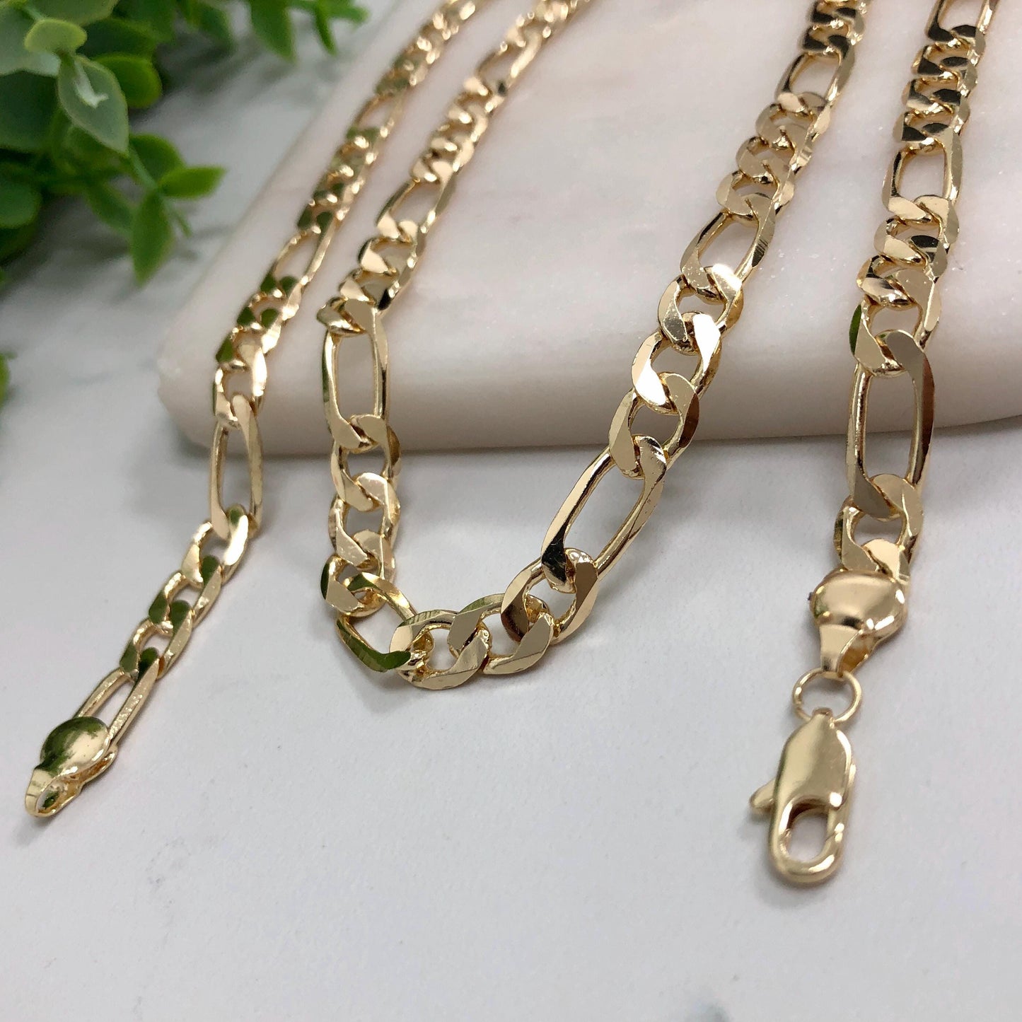 14K Gold Filled 5.25mm Figaro Chain Link or Bracelet, 24" Long or 8.5" Bracelet, or 14K Gold Filled 7mm Figaro Chain Link 24" Long